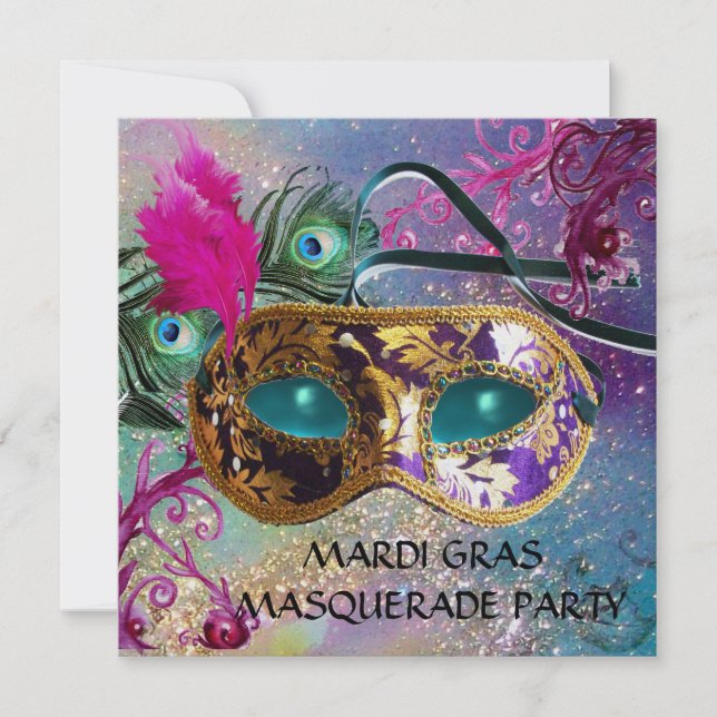 GOLD PURPLE DAMASK CARTE MASQUE Masquerade (Devant)