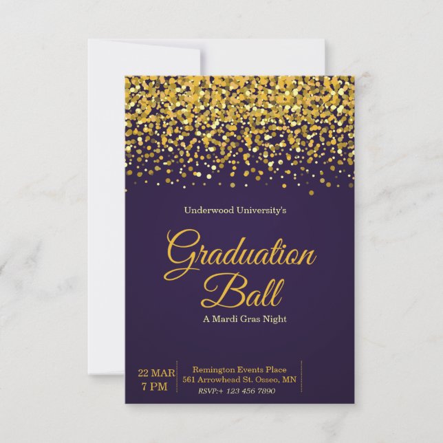 Gold Purple Graduation Invitation (Devant)