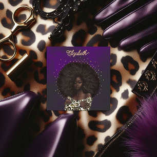 Gold & Purple Leopard Afroamerikanischer Friseursa Quadratische Visitenkarte