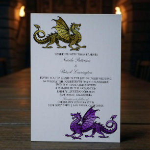 Gold Purple Medieval Dragon Wedding Invitation