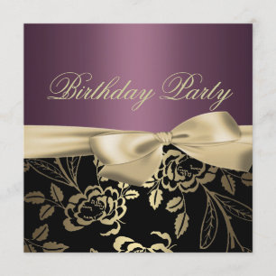 Gold & Purple Rose Leaf Bow Invitation Anniversair
