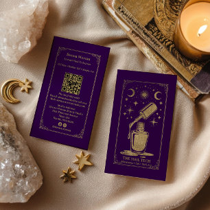 Gold Purpur Celestial Tarot Nageldesignerin QR-Cod Visitenkarte