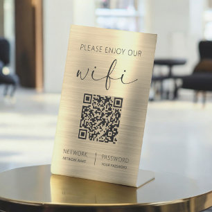 Gold QR Code Bitte genießen Sie unsere WiFi Sockelschild