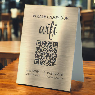 Gold QR Code Bitte genießen Sie unsere WiFi Tischaufsteller