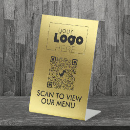Gold QR Code No Contact Scan for Menu Table Signs Sockelschild