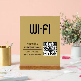 Gold QR Code Wifi-Netzwerkname & Passwort Acrylschild