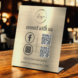 Gold QR Connect mit Social Media des US-Firmenlogo Sockelschild