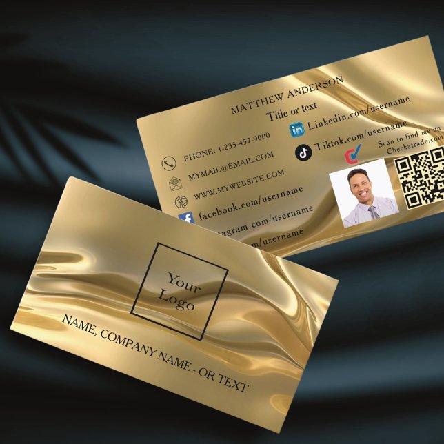 Gold qr Logo Mitarbeiter Foto Social Media UK Visitenkarte (Von Creator hochgeladen)
