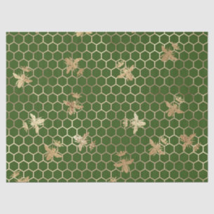 Gold Queen Bees and Honeycomb on Green Decoupage Seidenpapier