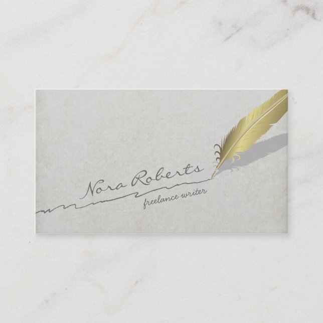 Gold Quill Feather Pen Handgezeichnete Linie für a Visitenkarte (Vorderseite)