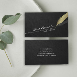 Gold Quill Feather Pen Handgezeichnete Linie Schwa Visitenkarte