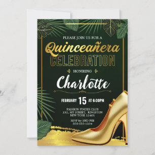 Gold Quinceanera Celebration Emerald Green Einladung