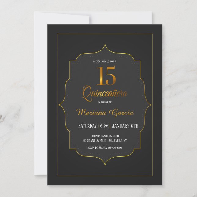 Gold Quinceañera Einladung (Vorderseite)
