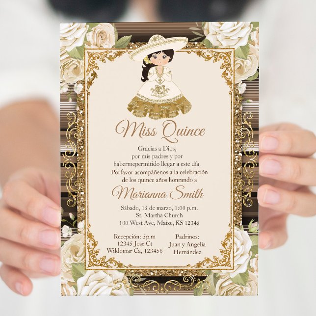 Gold Quinceanera Mexican Miss Quince Einladung (Von Creator hochgeladen)