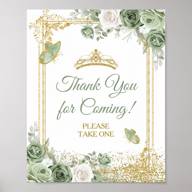 Gold Quinceañera Sage Green Vielen Dank für Ihr Ko Poster (Vorne)