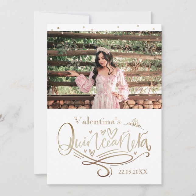 Gold Quinceañera Vielen Dank für Ihre Kartenvorlag Einladung (Vorderseite)