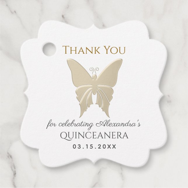 Gold Quinceanera Vielen Dank Geschenkanhänger (Vorderseite)