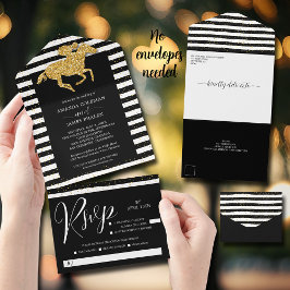 Gold Racehorse Schwarz-weiße Streifen Hochzeit All In One Einladung