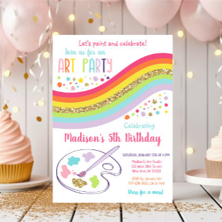 Gold Rainbow Art Party Dress for Mess Birthday Einladung