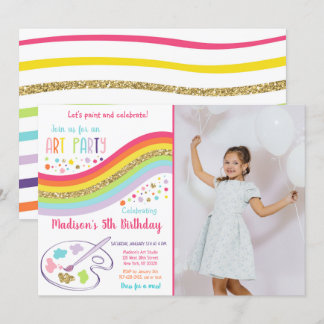 Gold Rainbow Art Party Dress for Mess Birthday Einladung