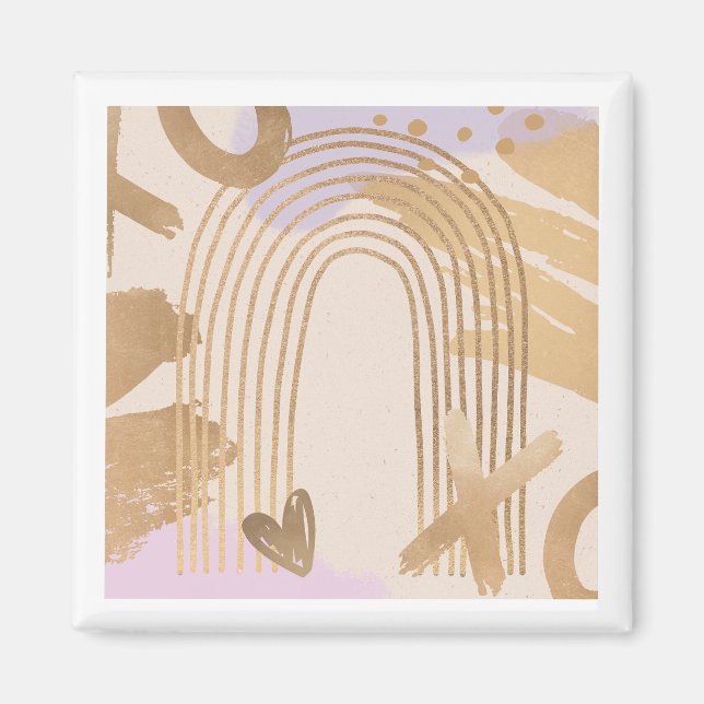 Gold Rainbow XOXO Formen Collage Magnet (Vorne)