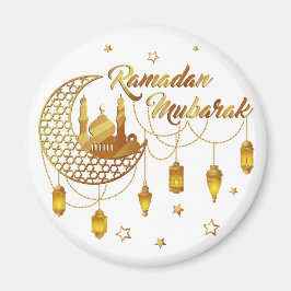 Gold Ramadan Mubarak Mosque & Lanterns Decorative Magnet