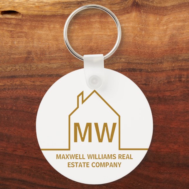 Gold Real Anwesen Company Monogram Chic Realtor Schlüsselanhänger (Rückseite)