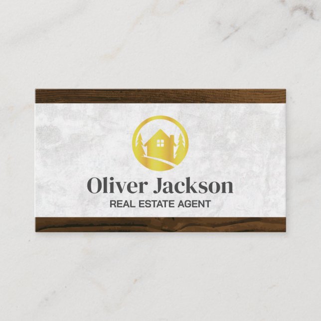 Gold-Real-Anwesen-Logo | Holzschnitt Visitenkarte (Vorderseite)