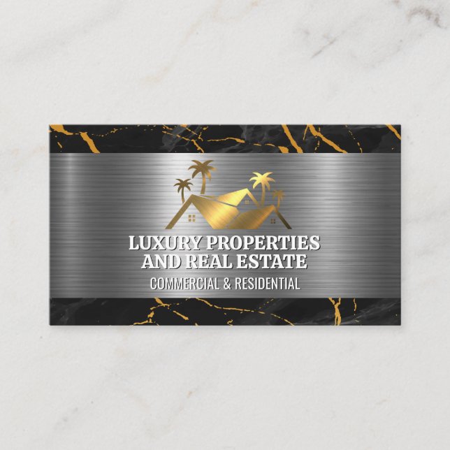 Gold-Real-Anwesen-Logo | Marmormetall Visitenkarte (Vorderseite)
