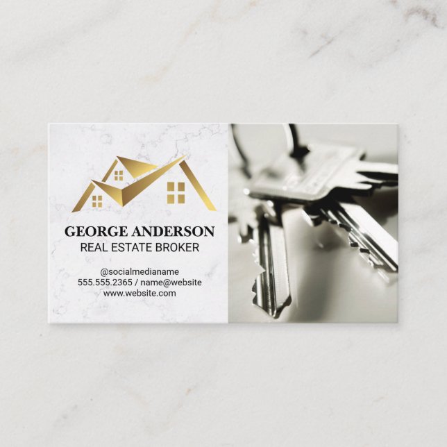 Gold-Real-Anwesen-Logo | Schlüssel der Visitenkart Visitenkarte (Vorderseite)