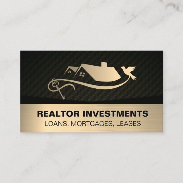 Gold-Real-Anwesen- und Key-Logo Visitenkarte (Vorderseite)
