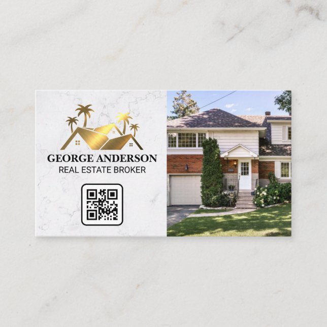 Gold Realtor-Logo | Wohnzimmer | QR-Code Visitenkarte (Vorderseite)
