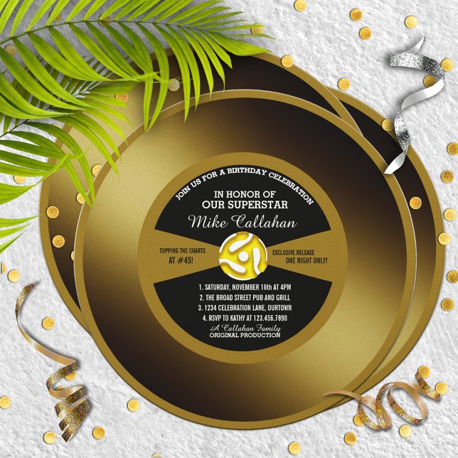 Gold Record Vinyl 45 Anniversaire Fête Invitation (Créateur téléchargé)