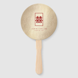 Gold Rectangle Double Happiness Chinese Wedding Fächer