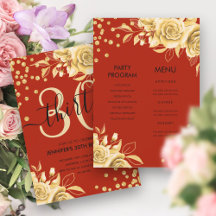 Gold Red All in One Floral Glitzer 30. Geburtstag