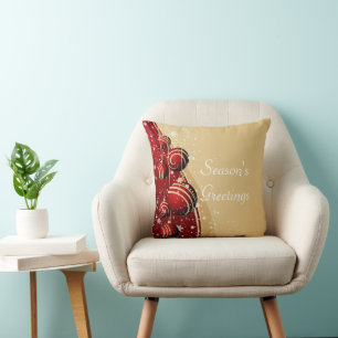 Gold Red Baubles Season's Greetings Pillow Kissen