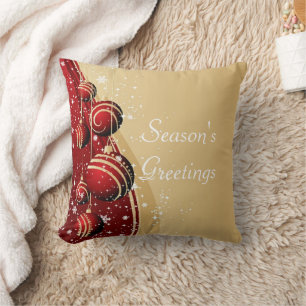 Gold Red Baubles Season's Greetings Pillow Kissen