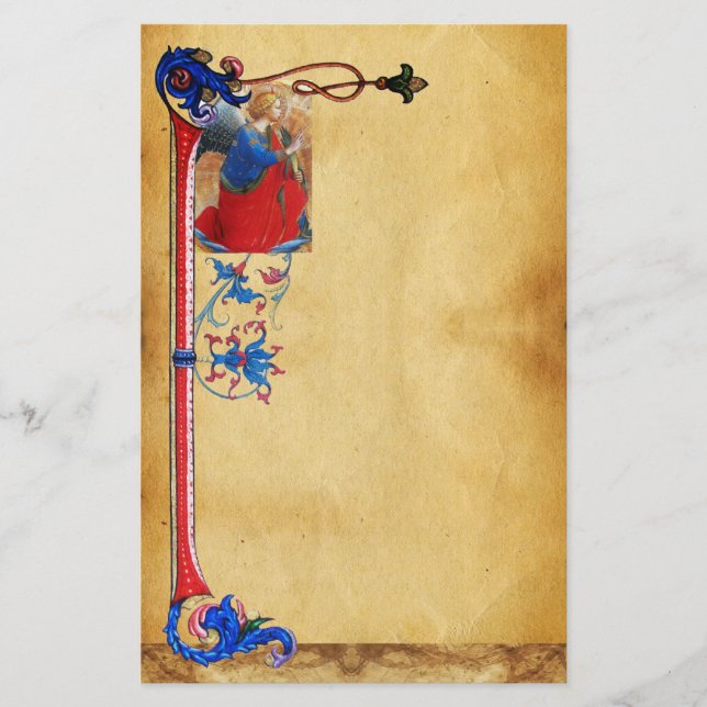 GOLD RED BLUE CHRISTMAS ANGEL FLORAL PARCHMENT BRIEFPAPIER (Vorderseite)
