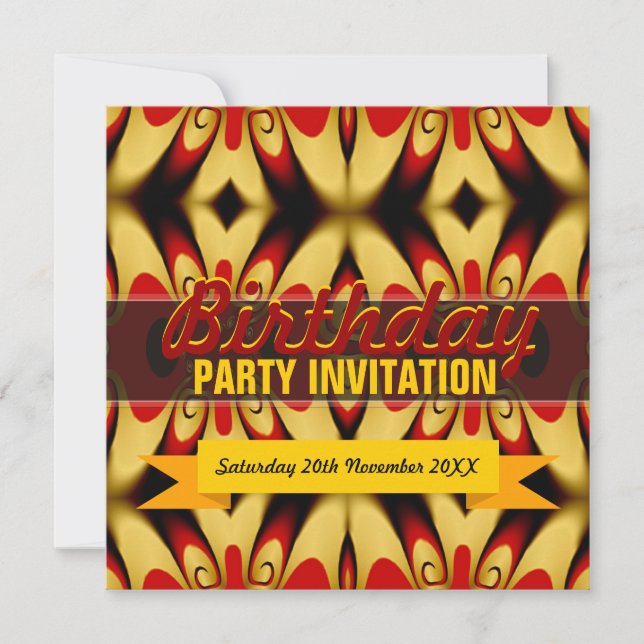 Gold Red Bold Invitation de fête d'anniversaire (Devant)