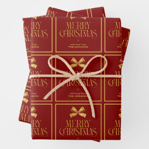 Gold & Red Bow Kundenname Weihnachten Geschenkpapier Set