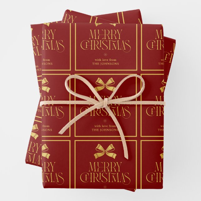 Gold & Red Bow Kundenname Weihnachten Geschenkpapier Set (Beispiel)