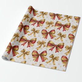 Gold Red Bows Christmas Geschenkpapier