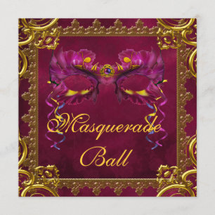 Gold Red Burgundy Maroon Masquerade Ball Einladung