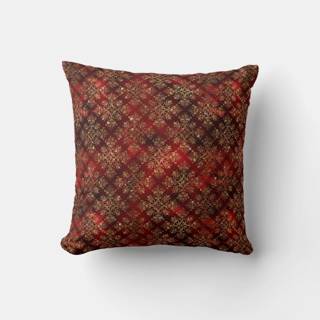 Gold Red Burgundy Metallic Damask Eleganter Chic Kissen (Vorderseite)