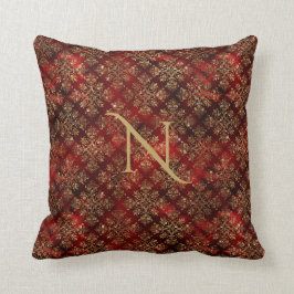 Gold Red Burgundy Monogram Damask Eleganter Chic Kissen