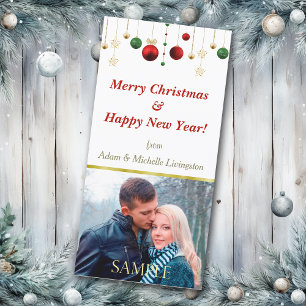 Gold Red Christmas Ball Feiertagskarte