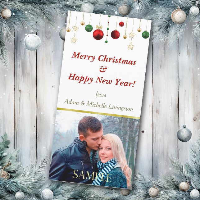 Gold Red Christmas Ball Feiertagskarte (Von Creator hochgeladen)