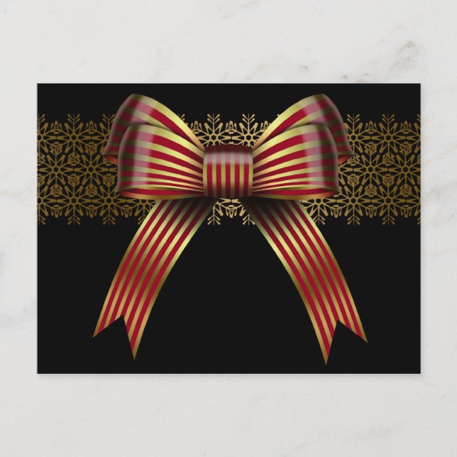 Gold & Red Christmas Bow Weihnachtskarten Feiertagspostkarte (Vorderseite)