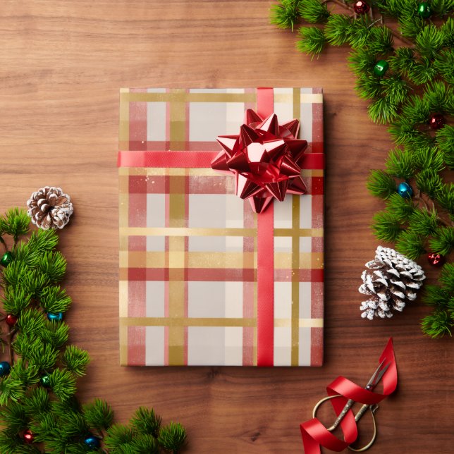 Gold Red Christmas Kariert Geschenkpapier (Feiertagsgeschenk)