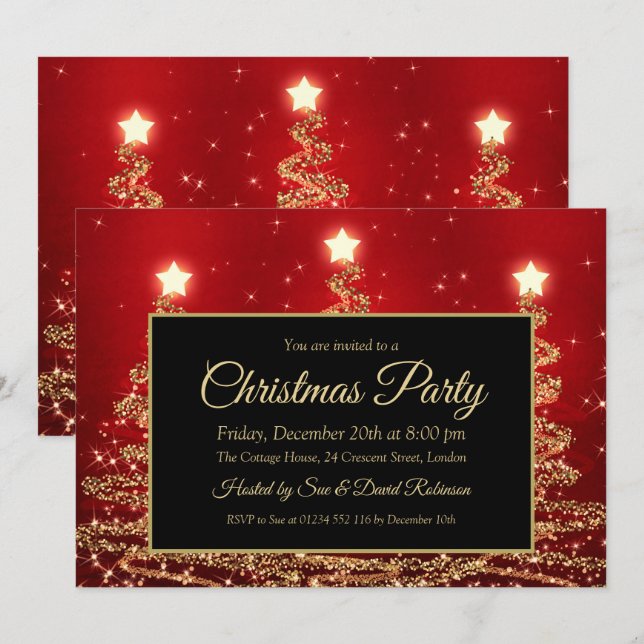 Gold & Red Christmas Party Einladung (Vorne/Hinten)